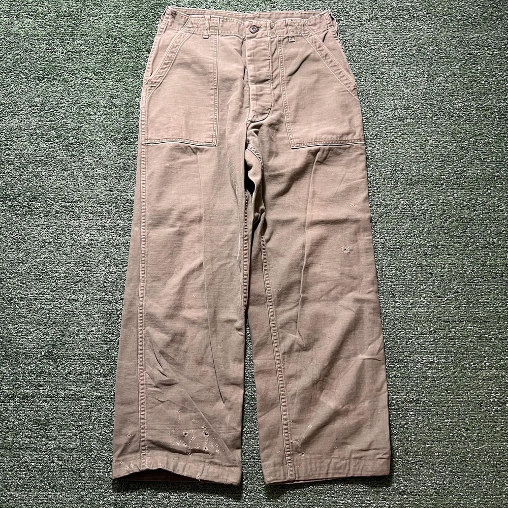 Vintage US Army OG-107 Pants Mens 30 Green Cotton Sateen Fatigue Cargo 60s